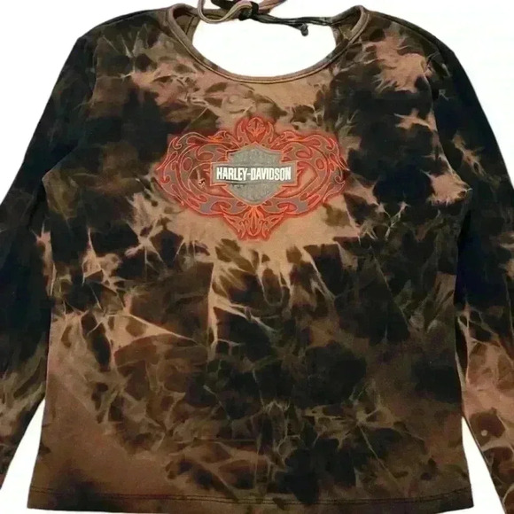 Harley Davidson Y2K Bleach Tie-Dyed Flame Long Sleeve - Picture 3 of 5